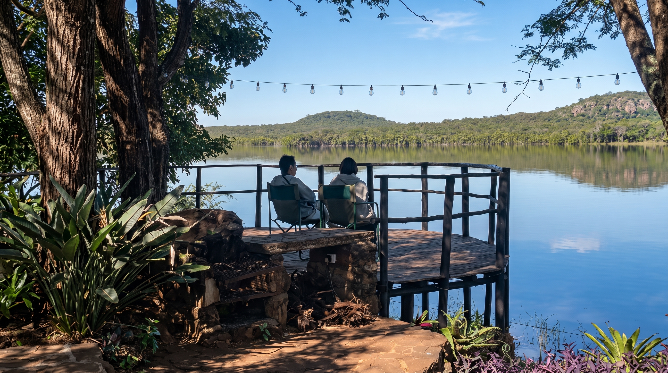 Romelda lodge moon deck overlooking the lake